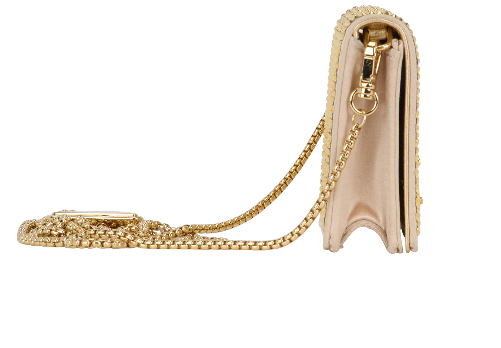 Logo Crystal Card Holder On Chain, &pound;650, Accessories, Gold, Satin, Side view